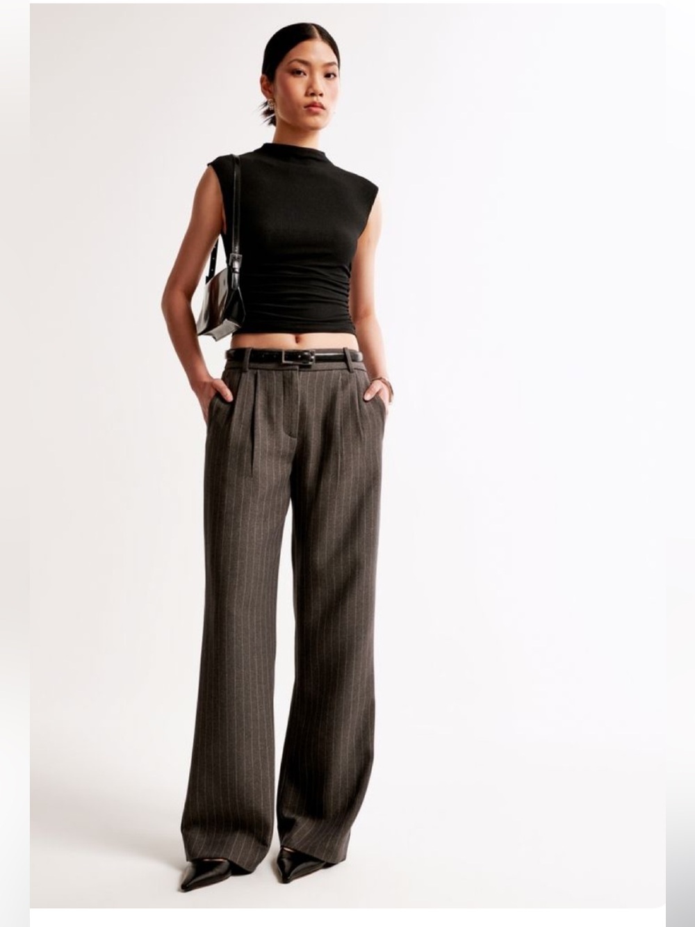 Abercrombie & Fitch Women's Wide Leg Pinstripe Trouser Pants Gray
